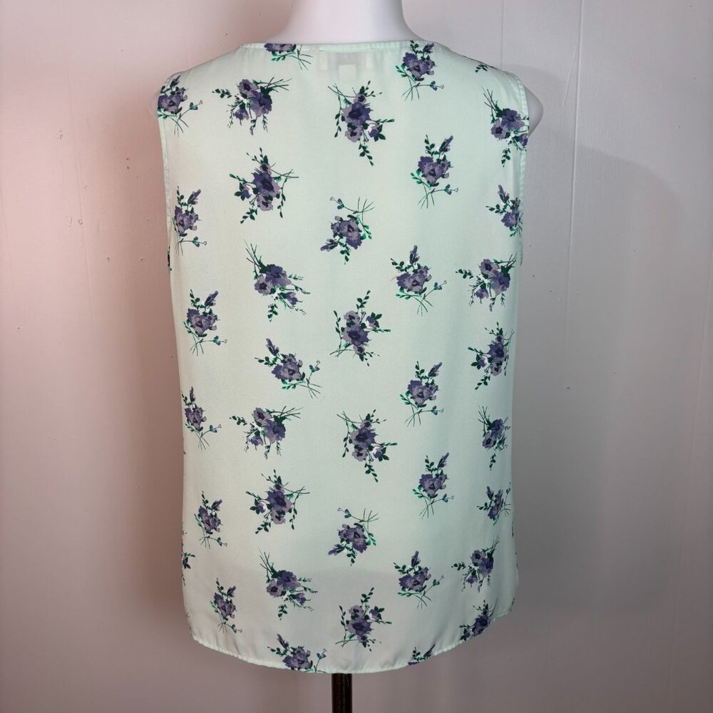 LOFT Tank Top Medium Mint Green Purple Floral Sheer Sleeveless Blouse Women's - Picture 6 of 13